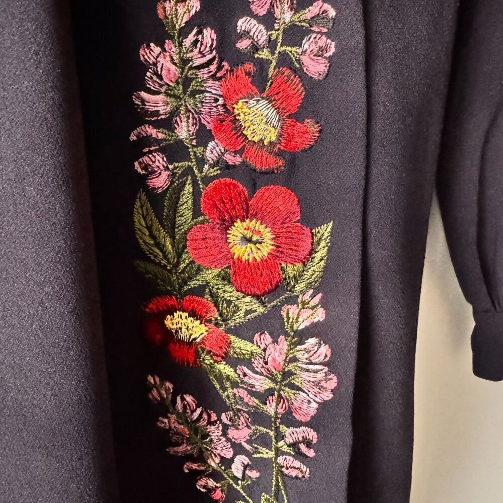 Ted Baker Long Sleeve Belted Floral Embroidered Dress Navy - Picture 6 of 14